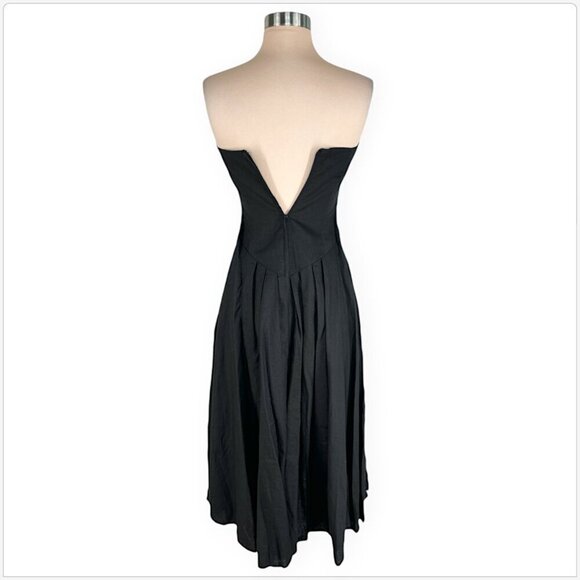 Nancy Johnson Vintage Black Ramie Cotton Lace Strapless Full Skirt Dress Vtg 6 - Picture 4 of 5